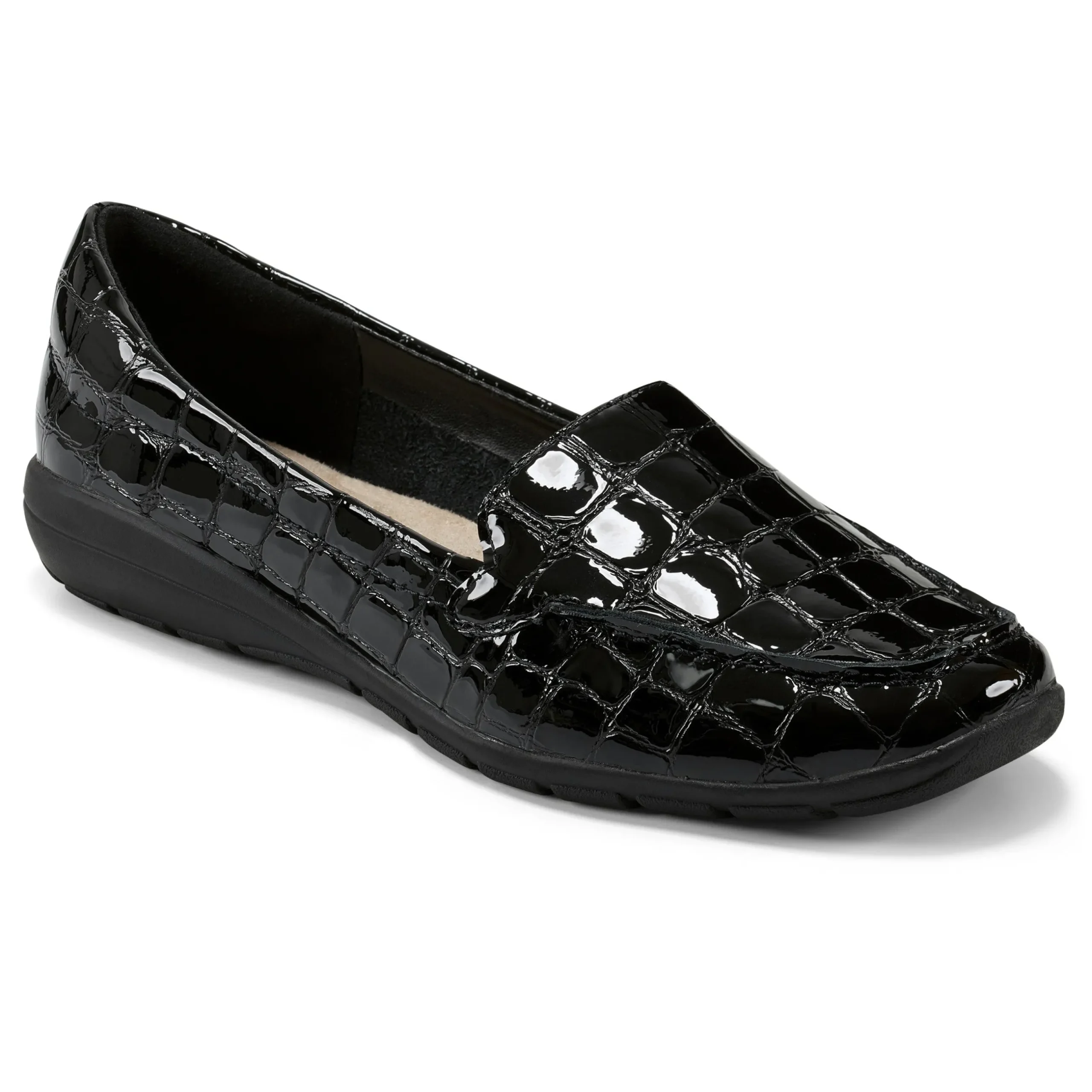 Best Easy Spirit Abide Croco Print Casual Flats BlackCrocoPatent