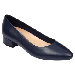 Discount Easy Spirit Caldise Leather Low Heel Dress Shoes NavyLeather