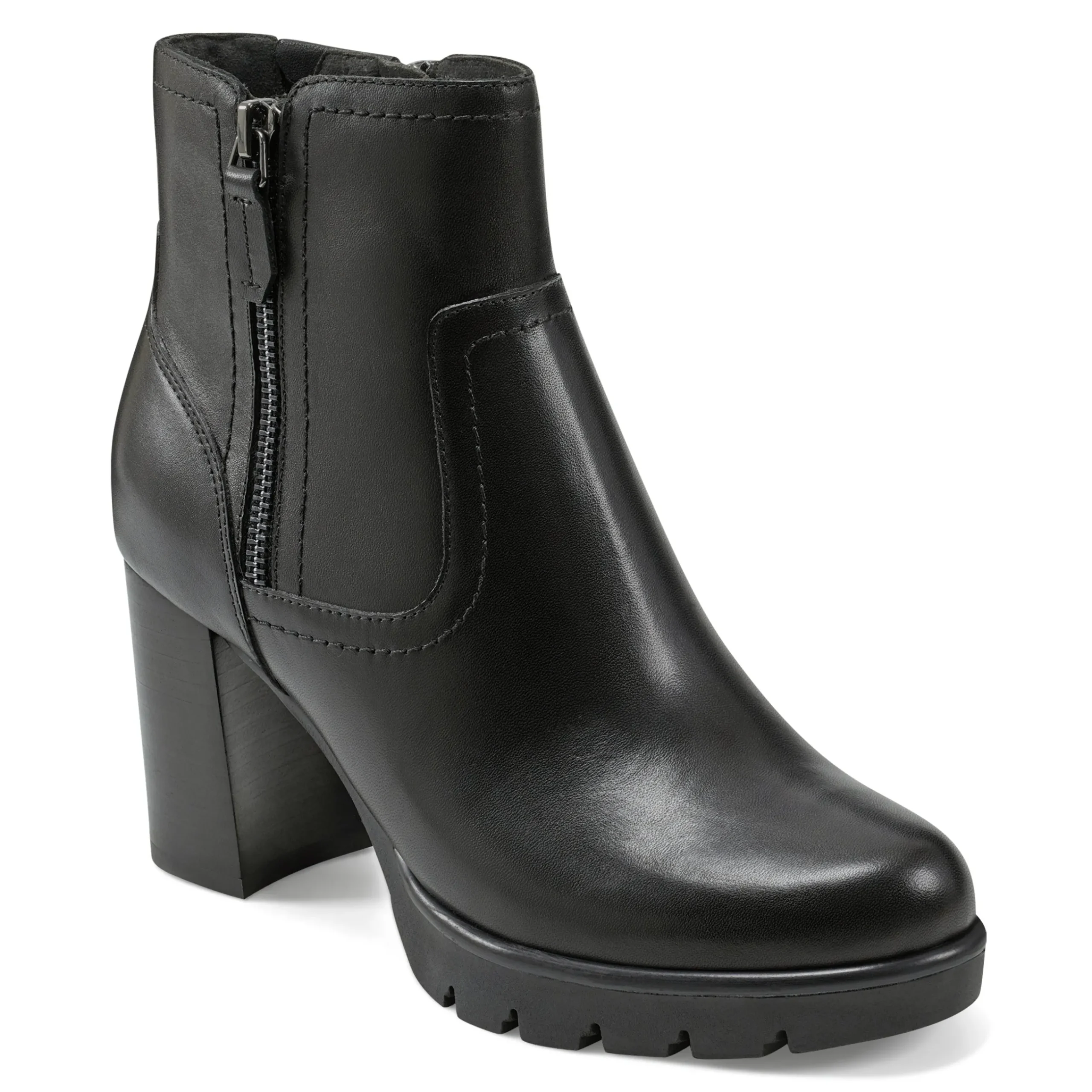 New Easy Spirit Camber Lug Sole Dress Booties BlackLeather