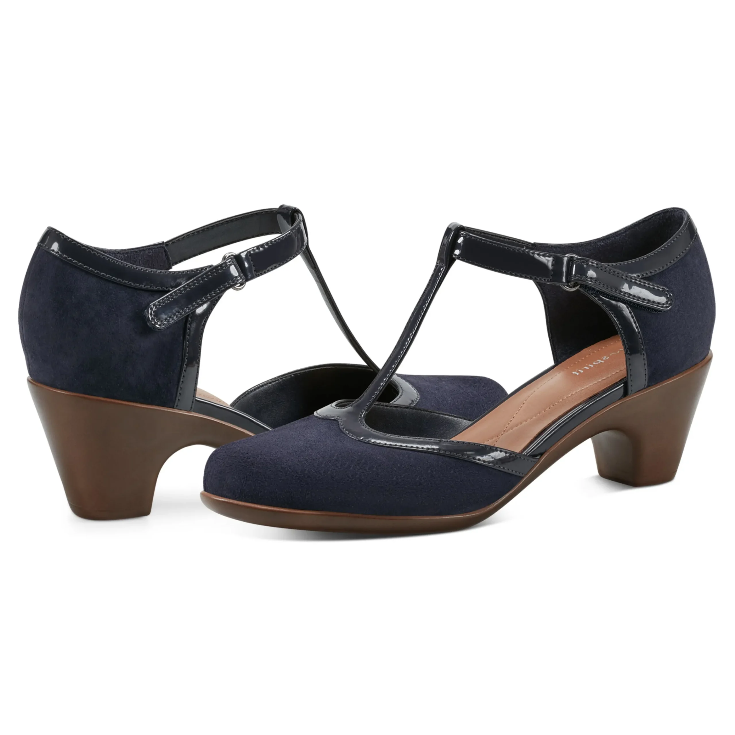 Discount Easy Spirit Cara T-Strap Heels DarkBlueSuede