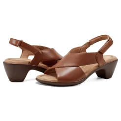 New Easy Spirit Chantal Casual Heeled Sandals BrownLeather