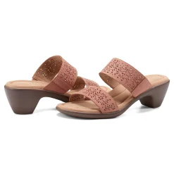 New Easy Spirit Crista Casual Slide Heeled Sandals RoseLeatherNubuck
