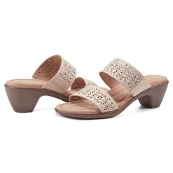 Sale Easy Spirit Crista Casual Slide Heeled Sandals NaturalLeatherNubuck