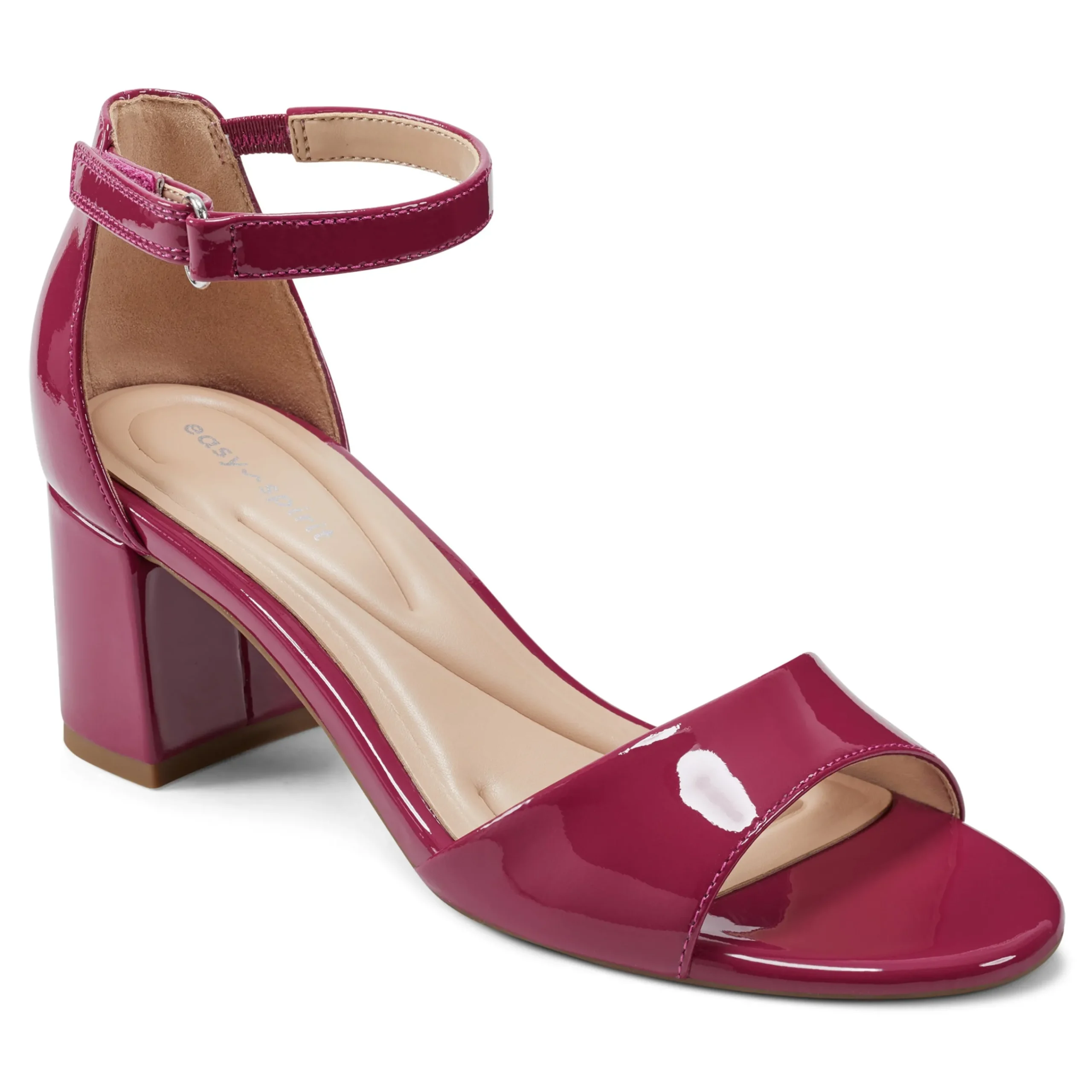 Discount Easy Spirit Daven Ankle Strap Heeled Sandals PinkPatentLeather