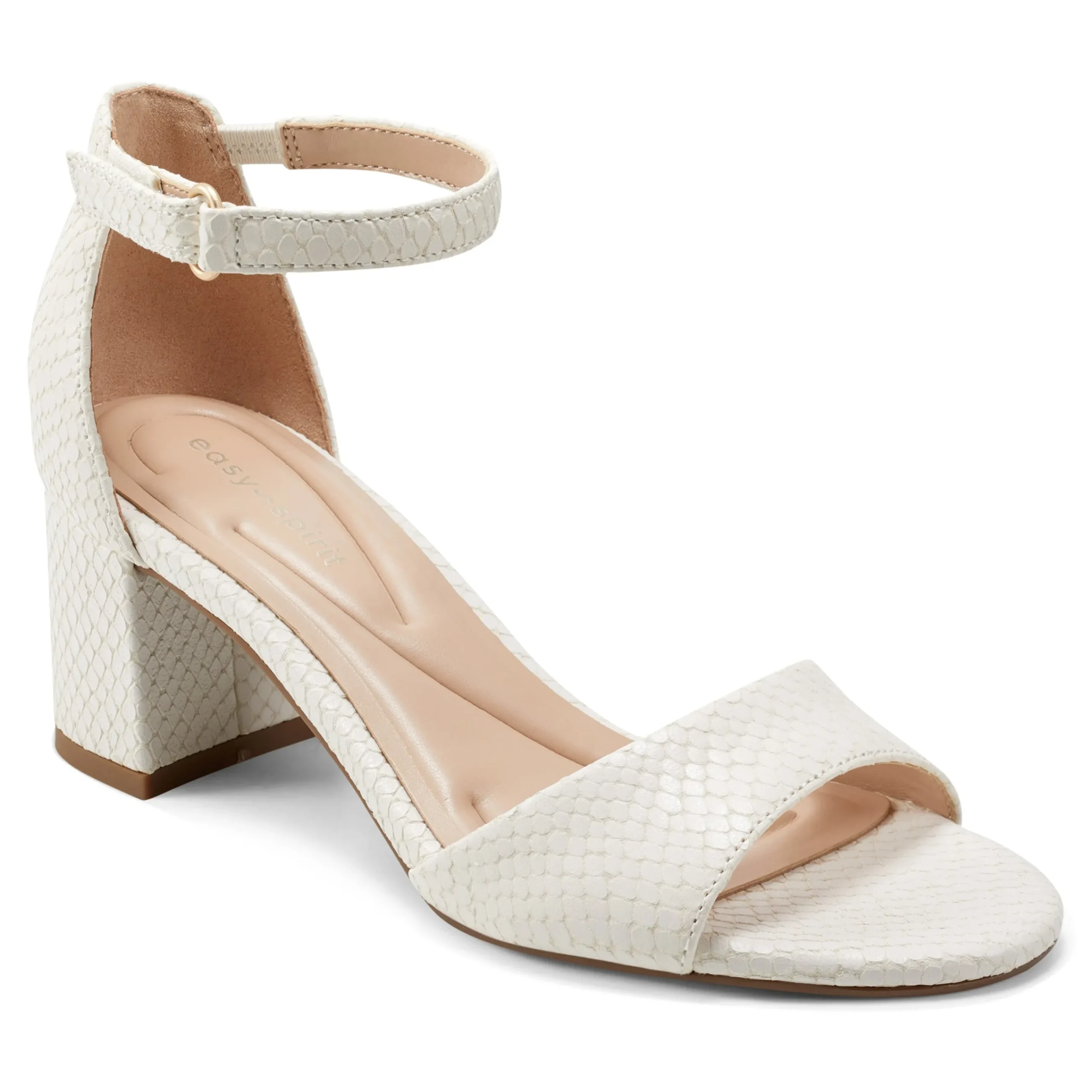 Outlet Easy Spirit Daven Ankle Strap Heeled Sandals IvorySnake