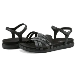 Hot Easy Spirit Dottle Flat Ankle Strap Sandals Black