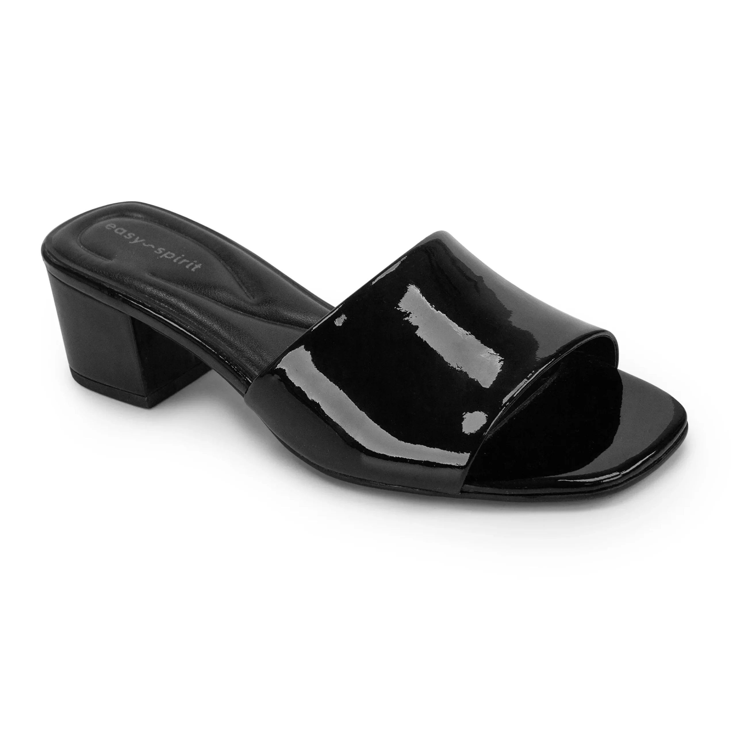 Hot Easy Spirit Fiora Block Heel Slide Sandals BlackPatent