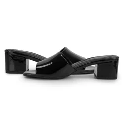 Hot Easy Spirit Fiora Block Heel Slide Sandals BlackPatent