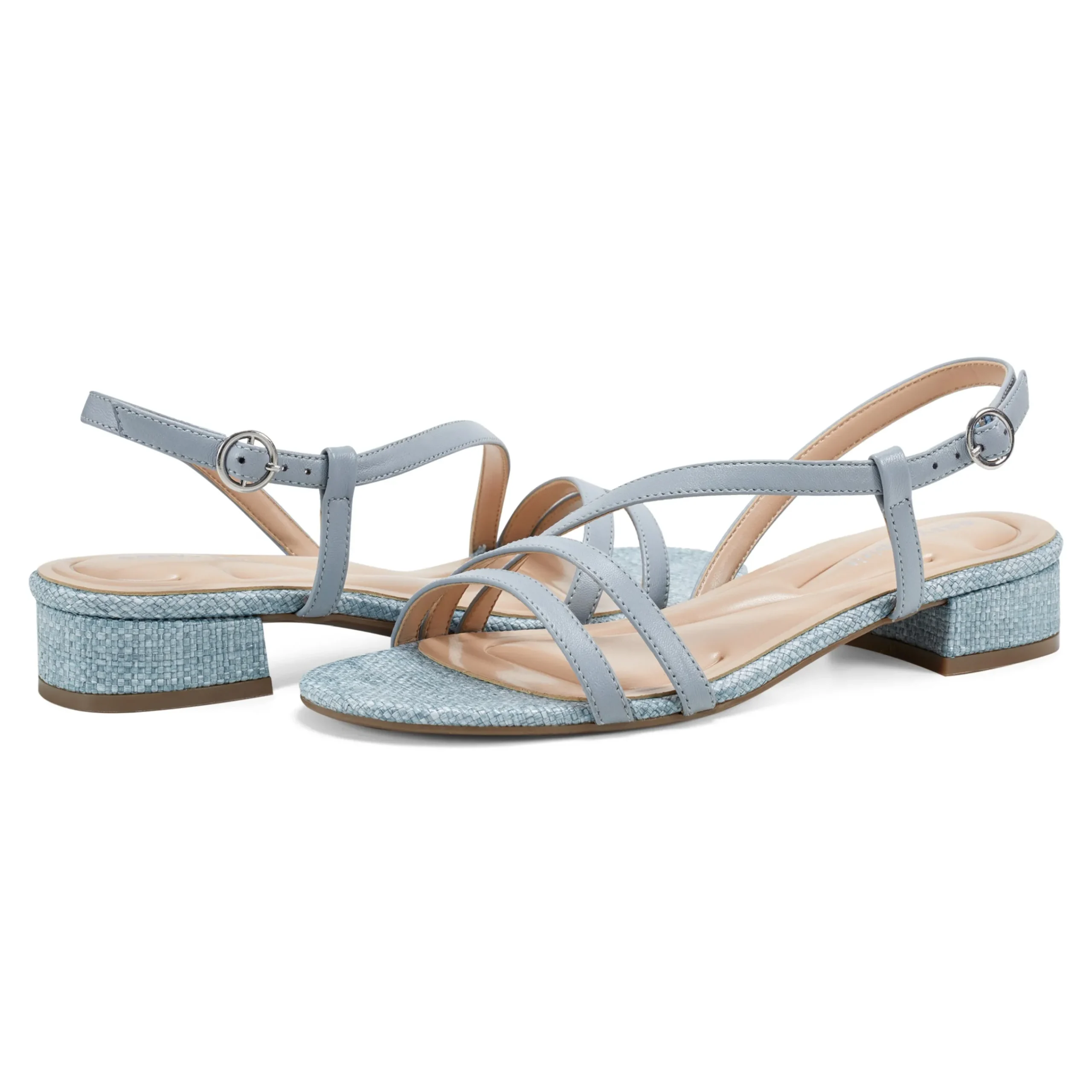 Clearance Easy Spirit Glenni Block Heel Sandals LightBlueRaffia