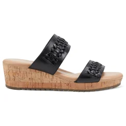 Discount Easy Spirit Lillia Platform Wedge Sandals BlackLeather