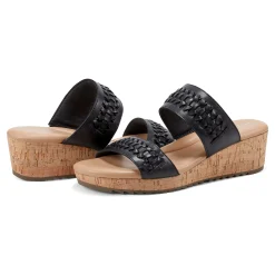 Discount Easy Spirit Lillia Platform Wedge Sandals BlackLeather