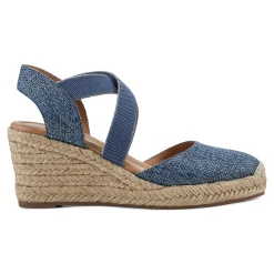 Easy Spirit Meza Espadrille Wedge Sandals BlueRaffia
