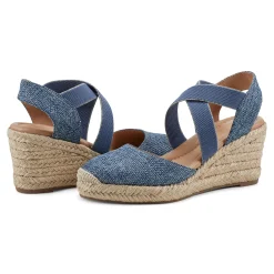 Easy Spirit Meza Espadrille Wedge Sandals BlueRaffia