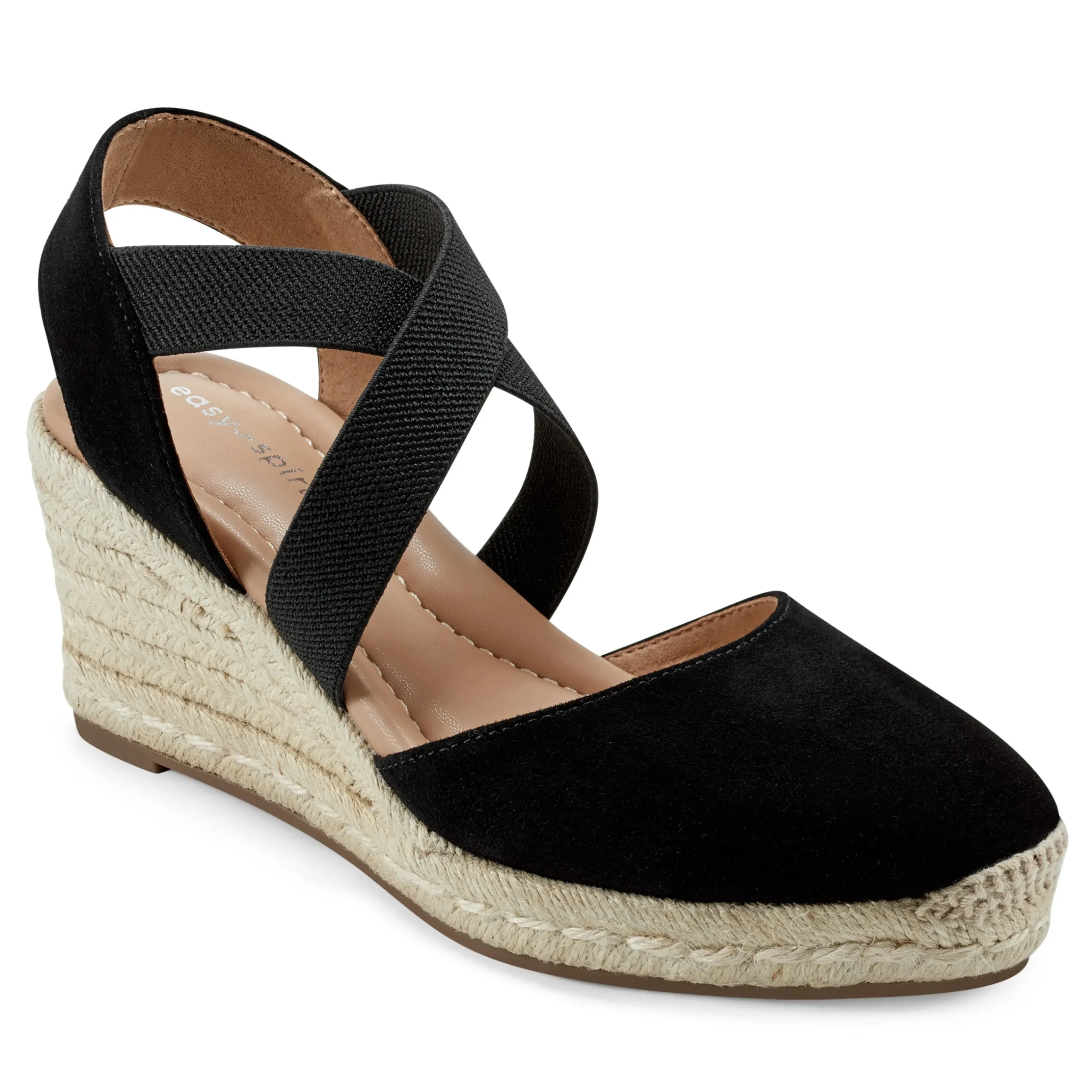 Best Easy Spirit Meza Espadrille Wedge Sandals BlackSuede