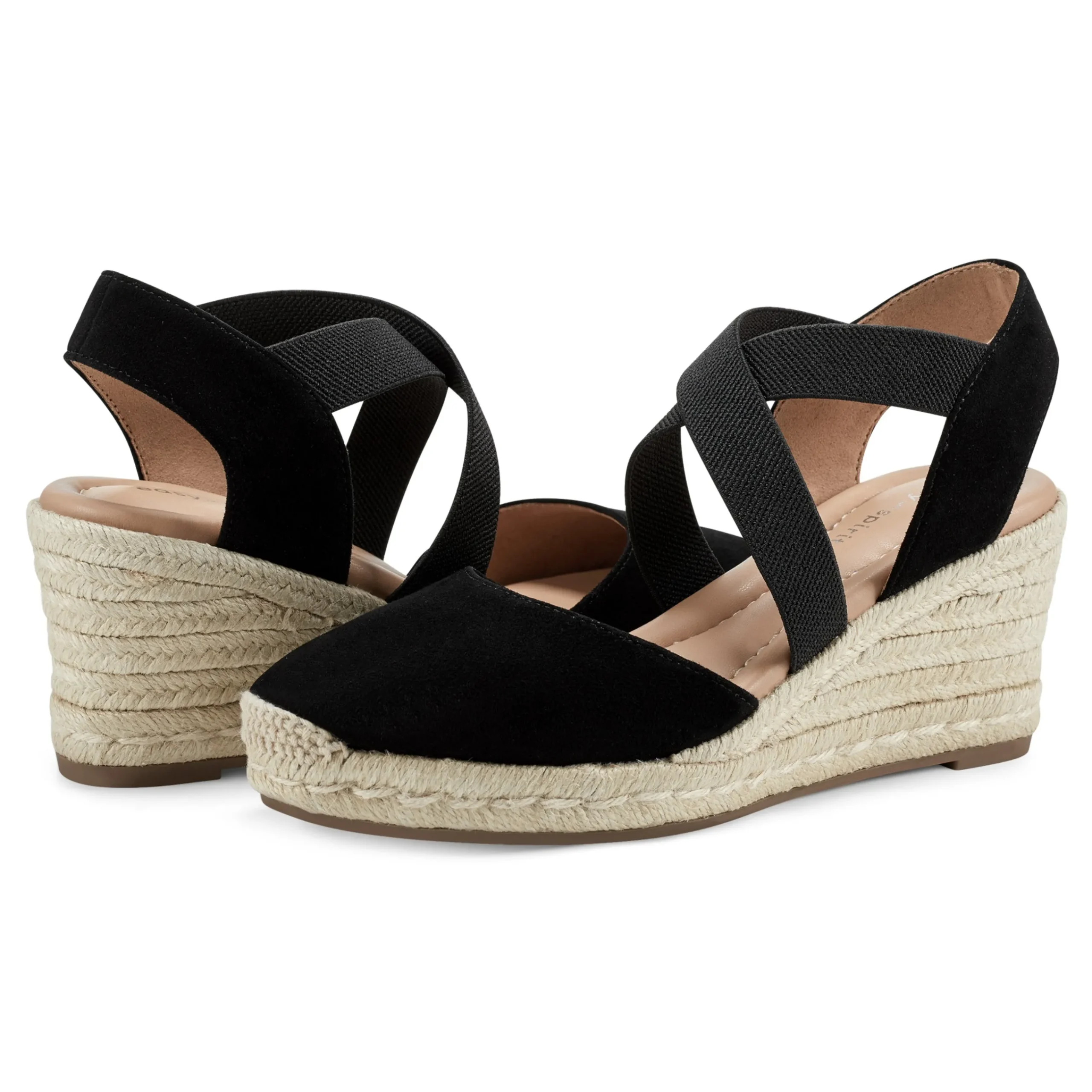 Best Easy Spirit Meza Espadrille Wedge Sandals BlackSuede
