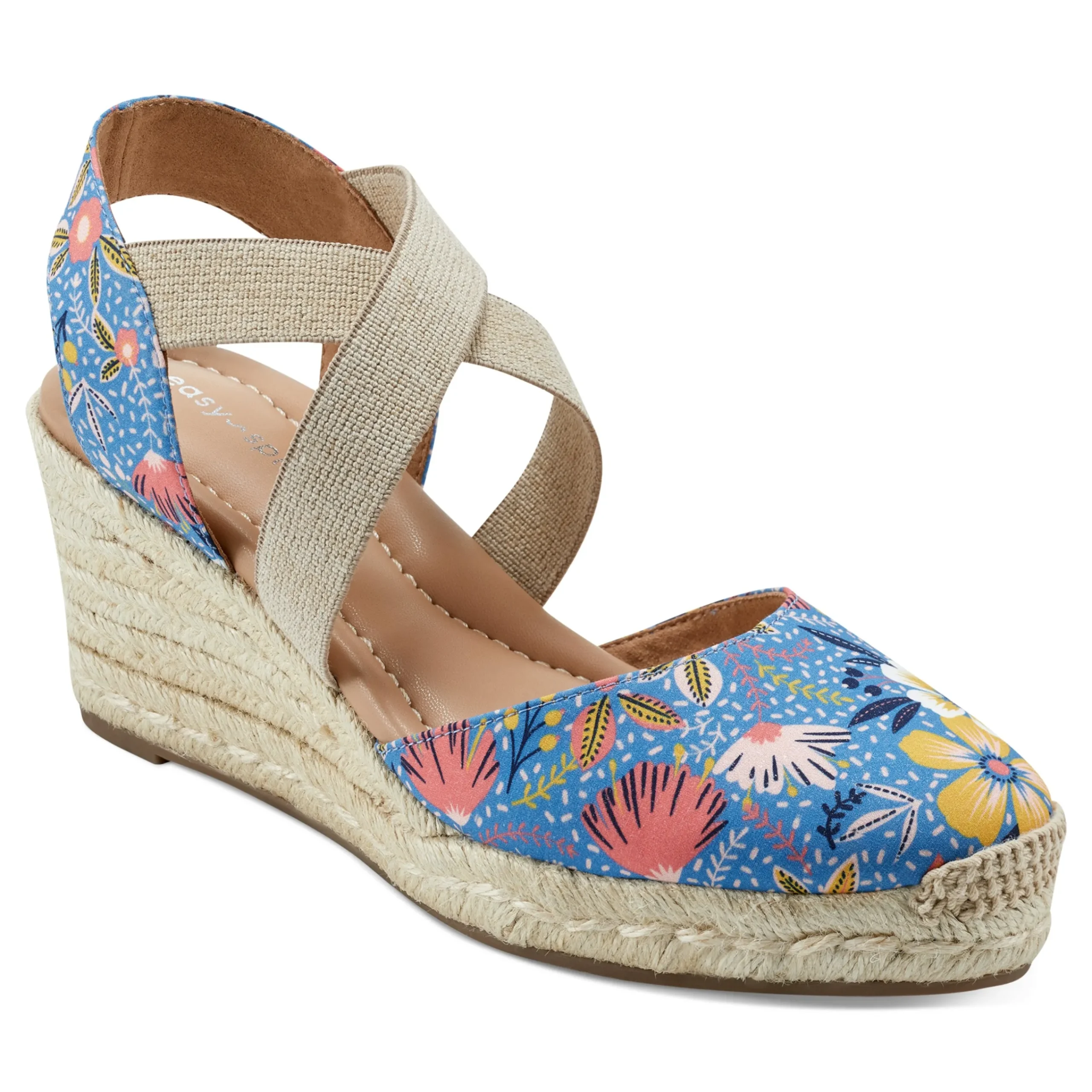 Discount Easy Spirit Meza Espadrille Wedge Sandals BlueMultiFloral