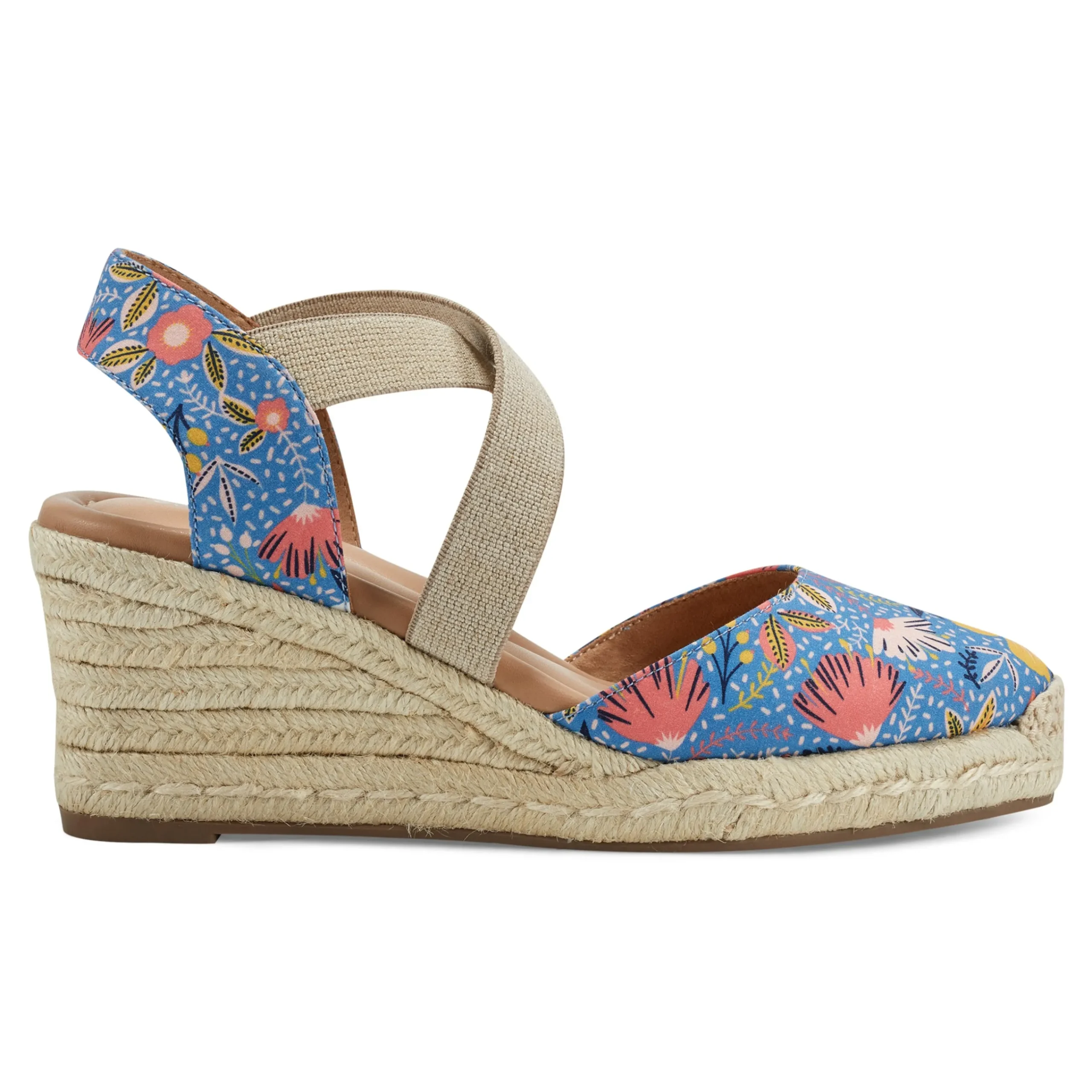 Discount Easy Spirit Meza Espadrille Wedge Sandals BlueMultiFloral