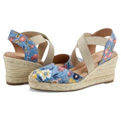 Discount Easy Spirit Meza Espadrille Wedge Sandals BlueMultiFloral