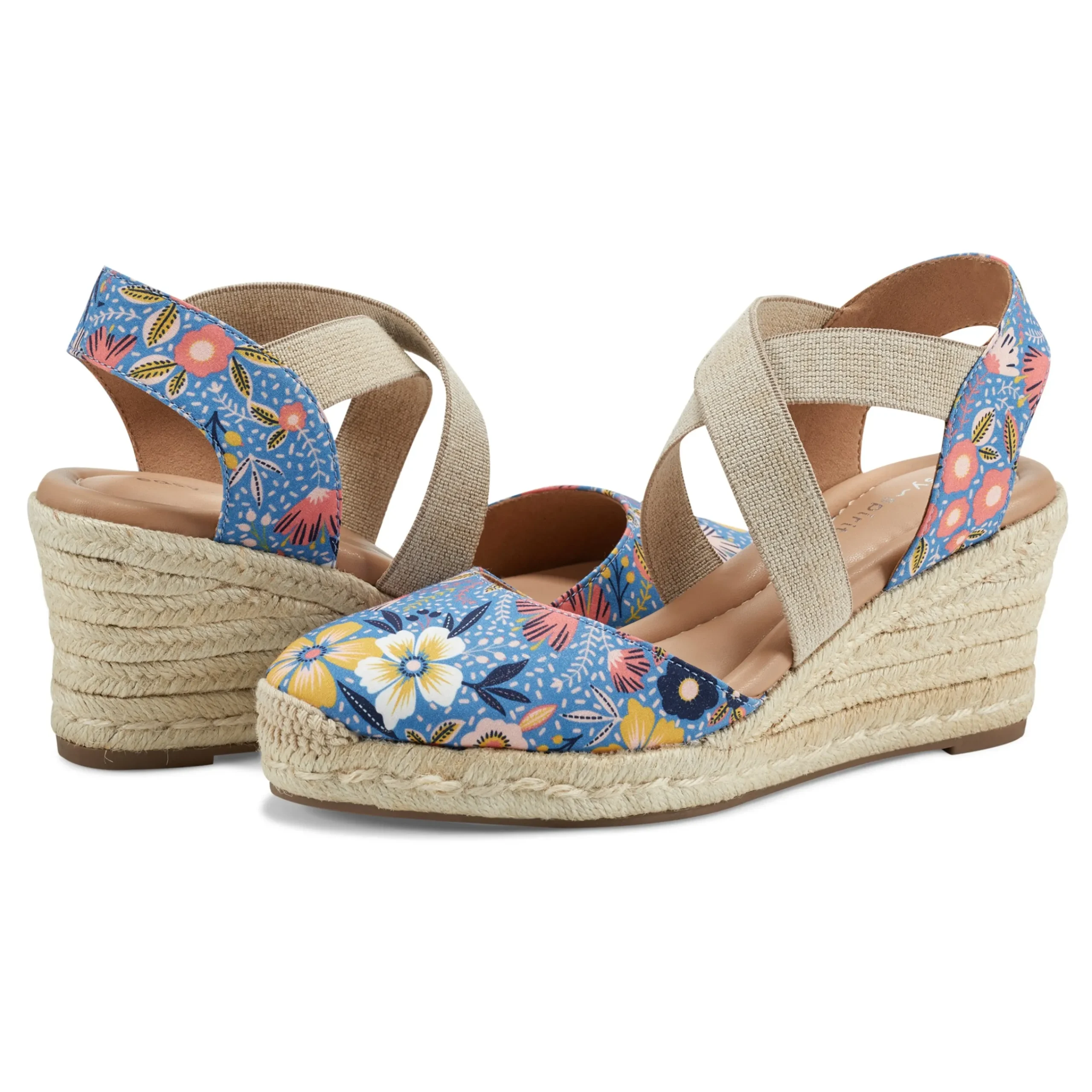 Discount Easy Spirit Meza Espadrille Wedge Sandals BlueMultiFloral