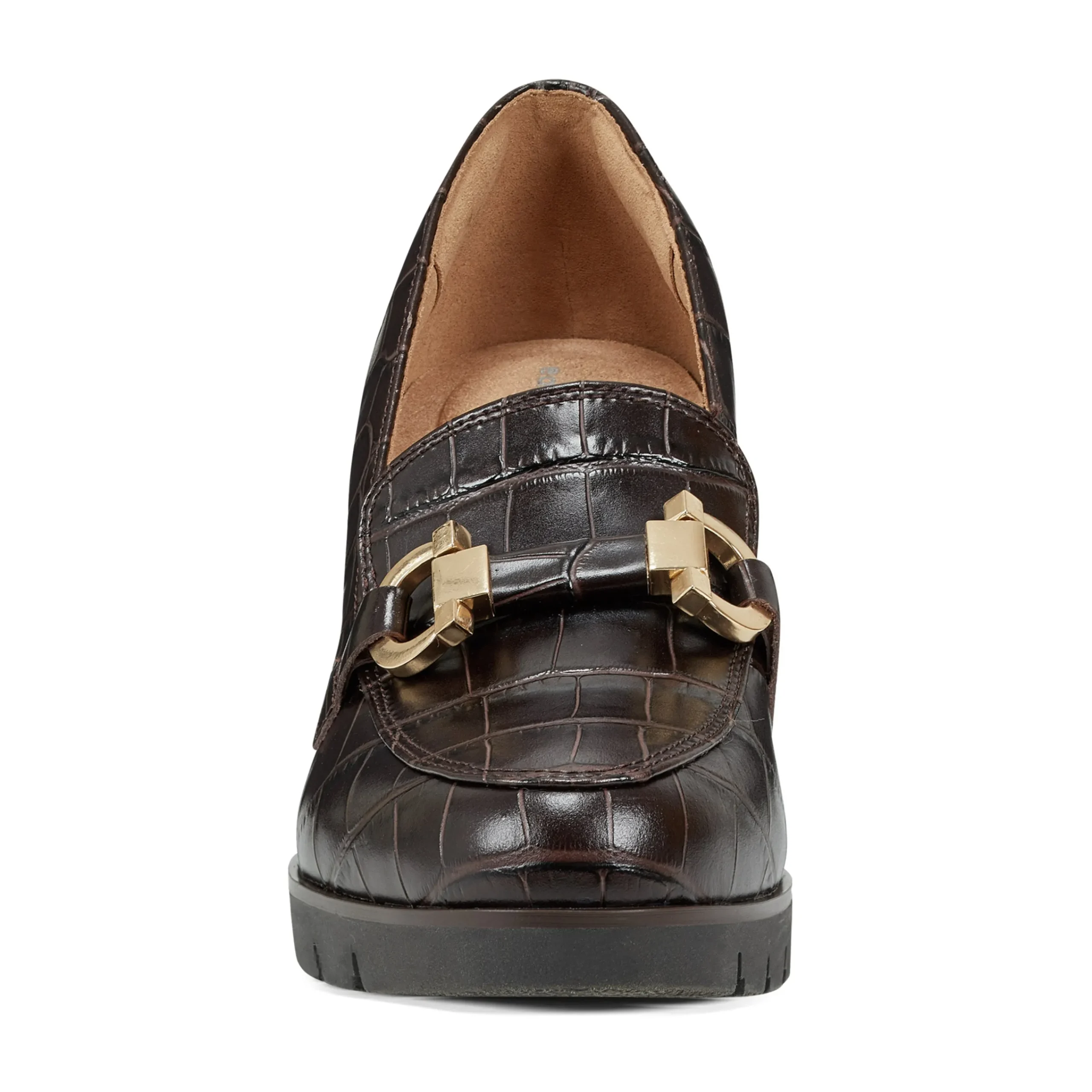 Sale Easy Spirit Mirror Lug Sole Dress Pumps BrownCrocoLeather