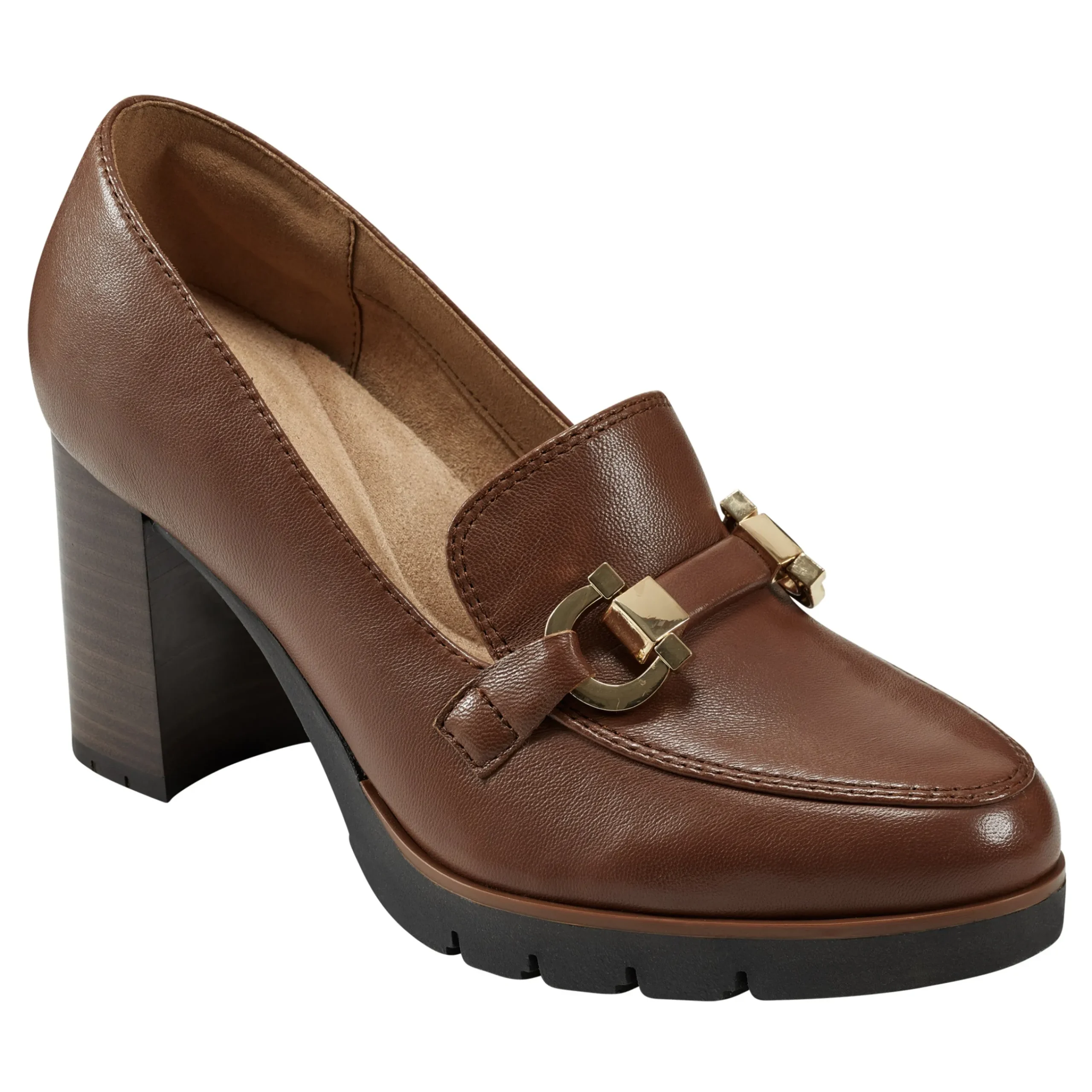 New Easy Spirit Mirror Lug Sole Dress Pumps BrownLeather