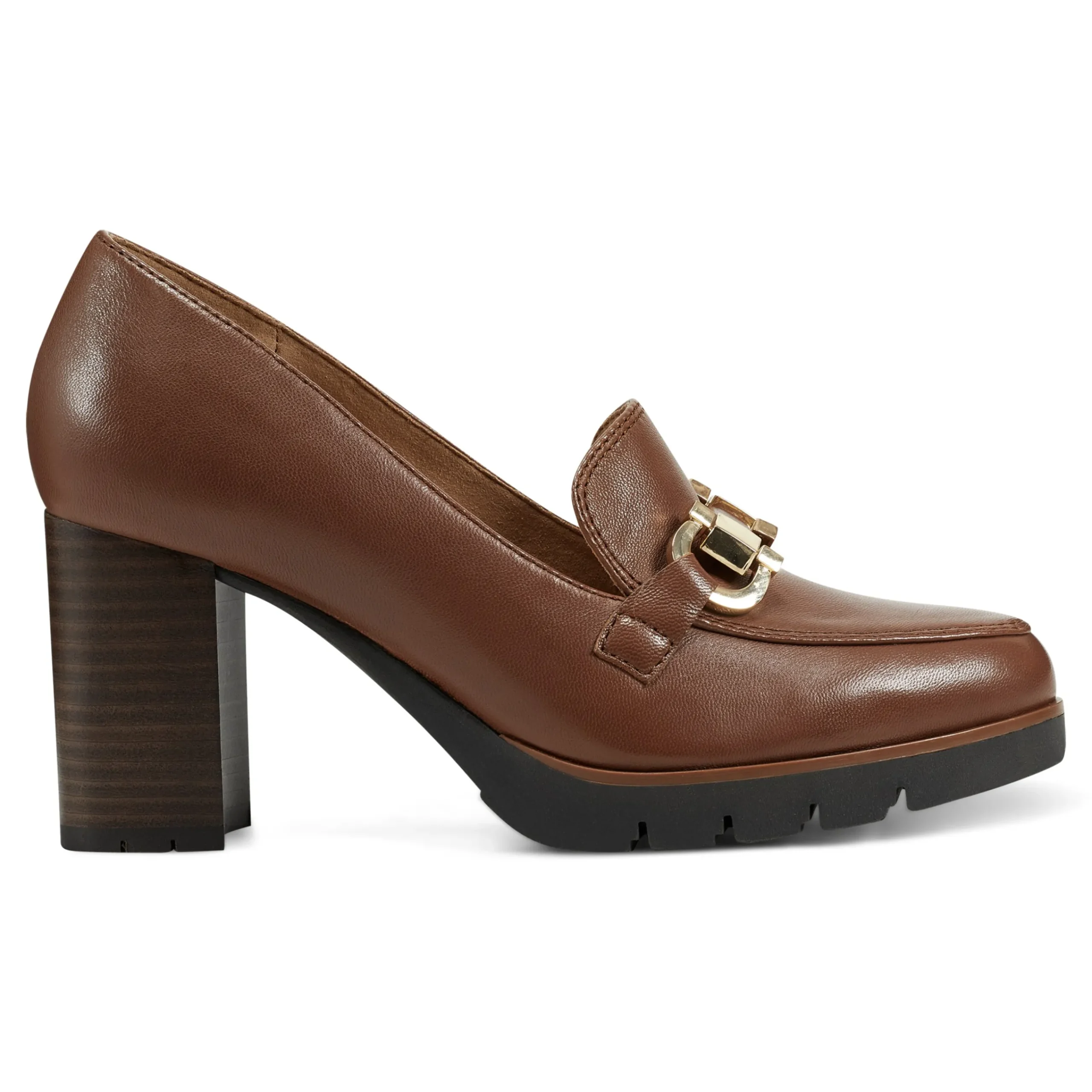 New Easy Spirit Mirror Lug Sole Dress Pumps BrownLeather