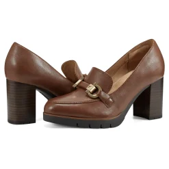 New Easy Spirit Mirror Lug Sole Dress Pumps BrownLeather