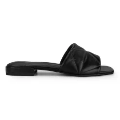 Sale Easy Spirit Quincie Flat Slide Sandals BlackLeather