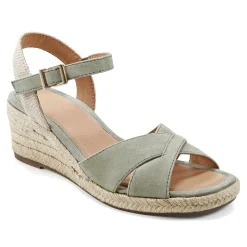 Online Easy Spirit Shandra Wedge Sandals LightGreenSuede