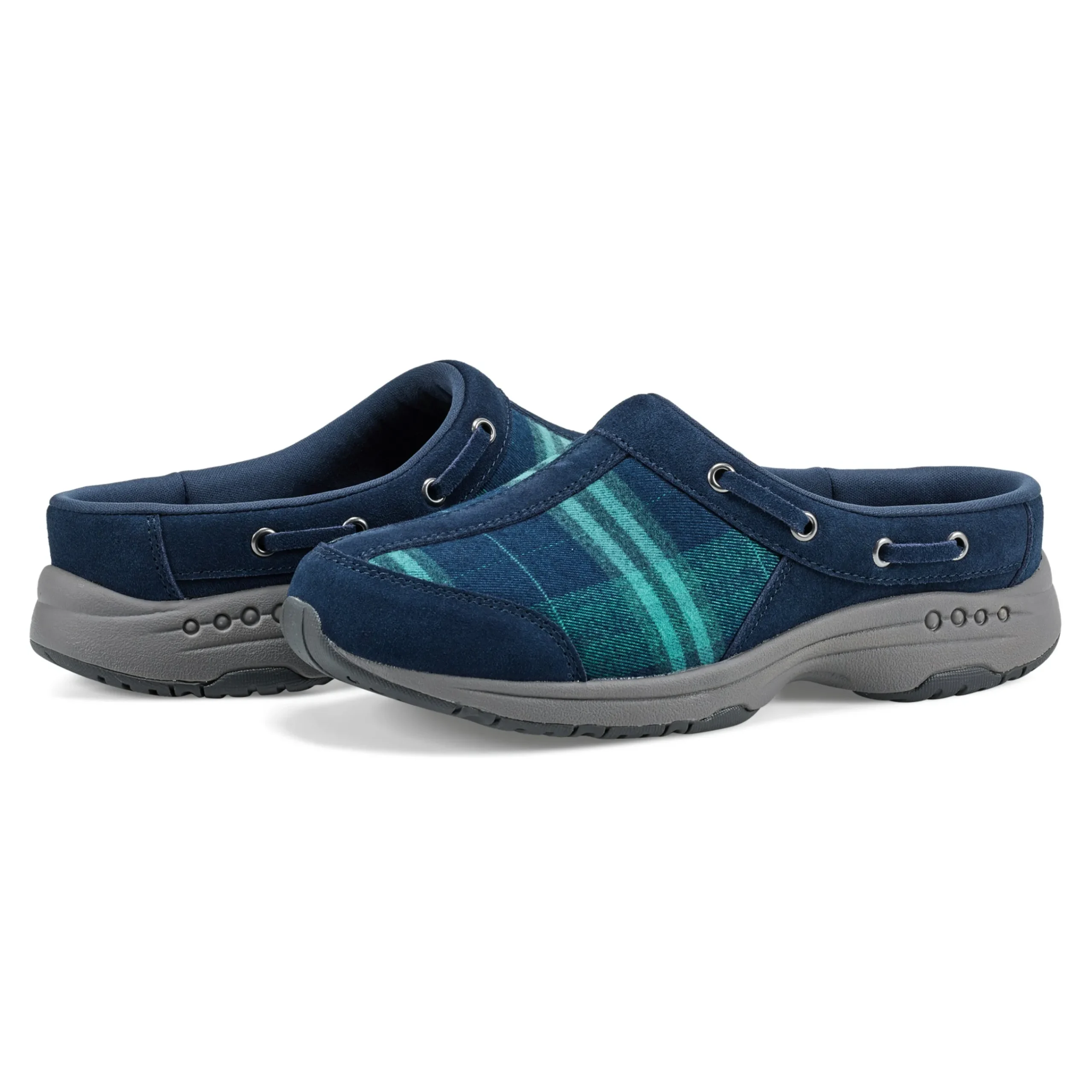 Easy Spirit Travelport Clogs BlueGreenPlaid