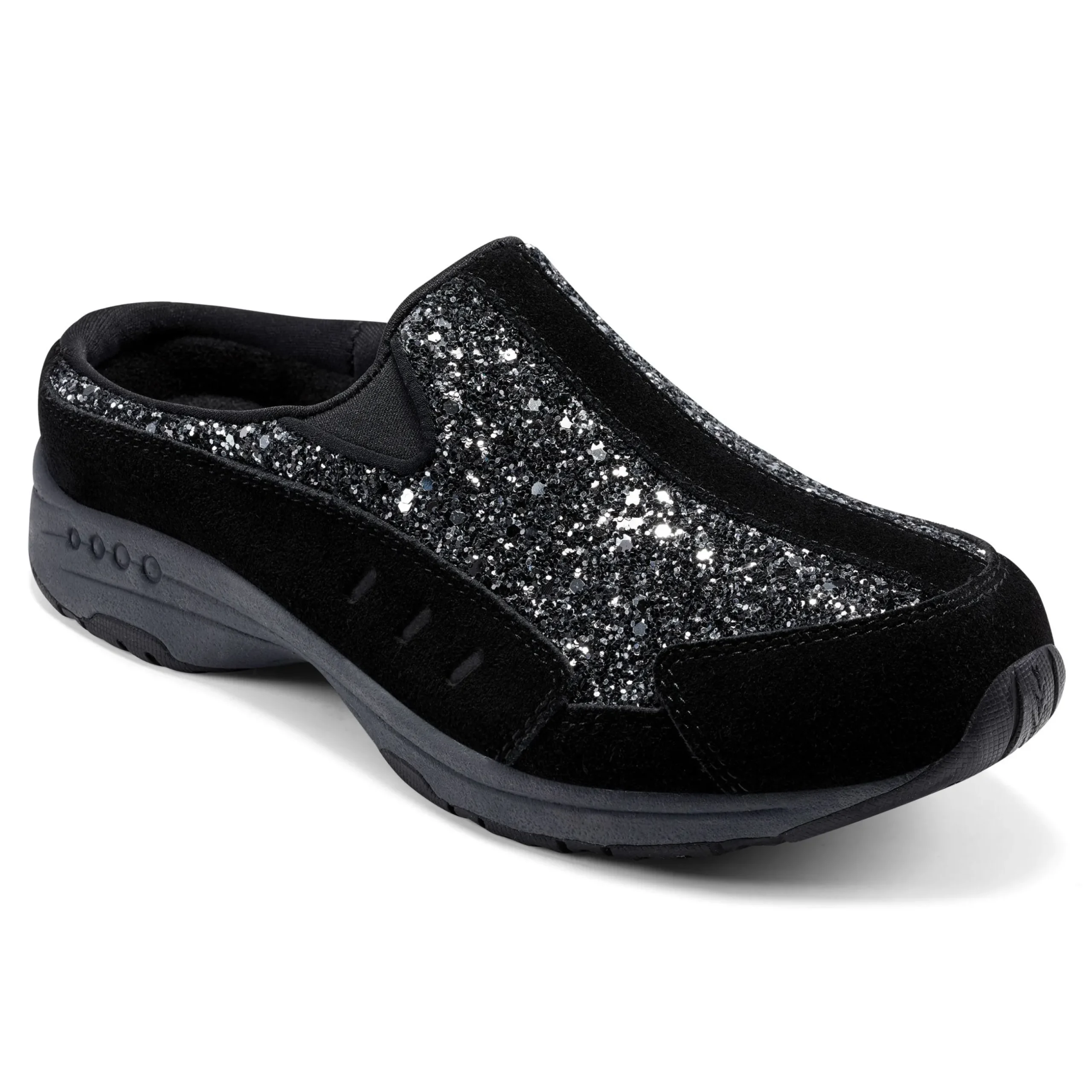Clearance Easy Spirit Traveltime Clogs BlackSilverGlitter