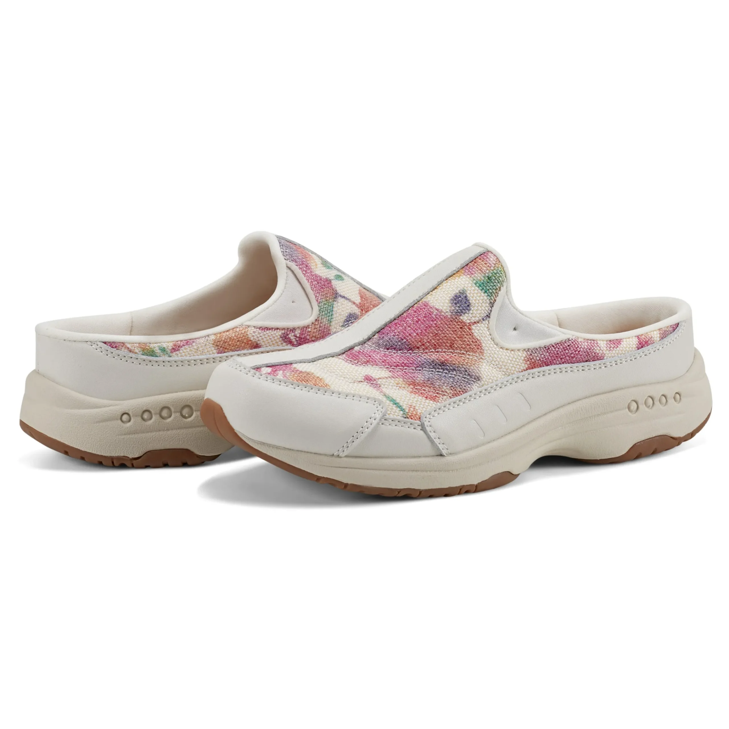 Sale Easy Spirit Traveltime Clogs WhiteFloralRaffia